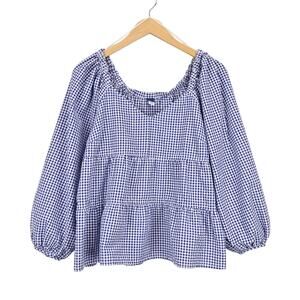Old Navy Gingham Plaid Tiered Babydoll Cottagecore Long Sleeve Blouse Sz Large